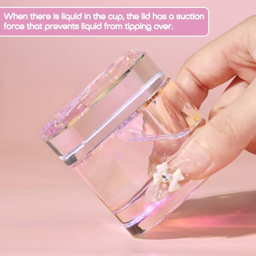 Udefineit Nails Tips Art Dappen Dish with Lid, Heavy Duty Crystal Glass Liquid Powder Dappen Monomer Cup, Dazzling Colorized Glaze Nail Art Brush Washing Container for Professional & Home Use