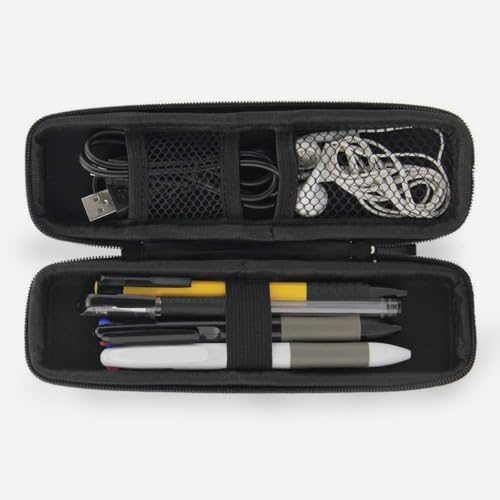 Warmhm EVA Hard Shell Stylus Pen Case Portable Protective Storage for Pencil Charging Cables Headphones Easy Access Zipper Closure Scratch-resistant Organizer for Electronic Accessories Black