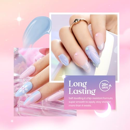 Beetles Blue Pink Gel Nail Polish Set, 6 Colors Pearl Gel Polish Baby Blue Shimmer Baby Pink Purple Mermaid, Nail Drawing Soak Off Uv Led Swirl Gel Polish Shell Thread Gift for Women