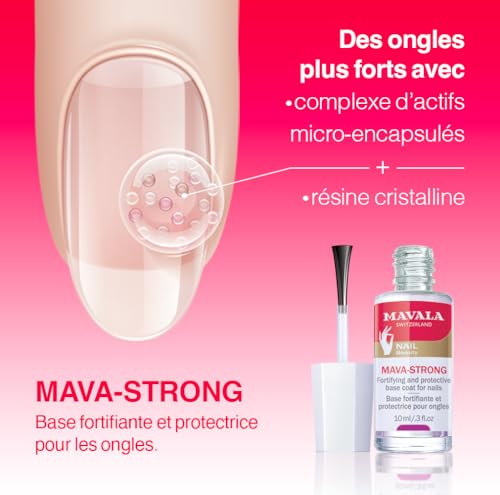 MAVALA Mava-Strong Fortifying Base Coat | Healthy Nails | Strengthens and Protects Damaged Nails | Reduces Micro-Flaking and Dehydration | Colorless, Shiny 0.3 Ounce