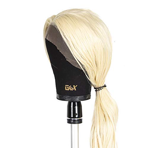 GEX 20"-24" Canvas Cork Wig Block Mannequin Head for Wig Making Drying Styling Display with Table C Clamp Stand Holder (Black 23")