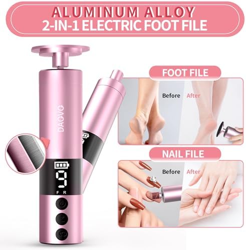 2 in 1 Electric Foot Callus Remover, USB Rechargeable Electric Foot File Grinder with 80/120 Grit Sandpaper Discs and Digital Display, Wireless Aluminum Pedicure Tools for Feet,Nail Care,Dead Skin