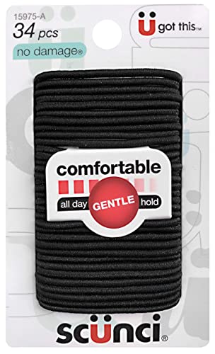 Scunci No-Damage Small Elastics, Black | 34-Count per pack | (1-Pack)