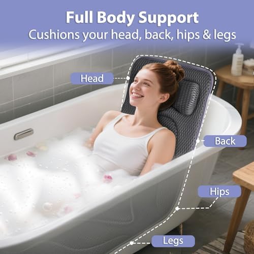 Full Body Bath Pillow for Tub - Luxury Bathtub Pillow for Full Back, Head and Neck Support, Quick Dry Bath Cushion, 168 Suction Cups, Bathtub Accessories for Gift