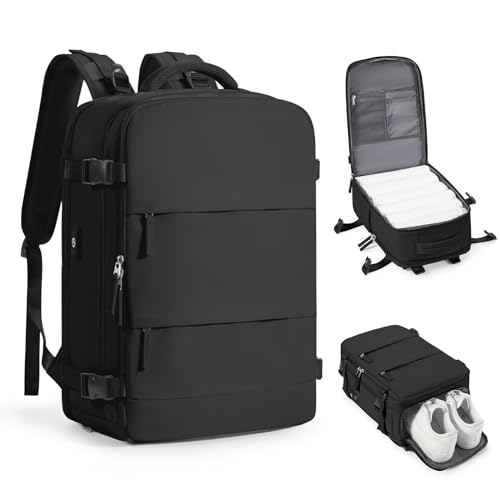 coofay Black Travel Backpack Carry on Flight Approved Mochila De Viaje Personal Item Backpack for Airlines Frontier Airlines Personal Item Bag Large Backpack for Travel Backpacks for Men Women