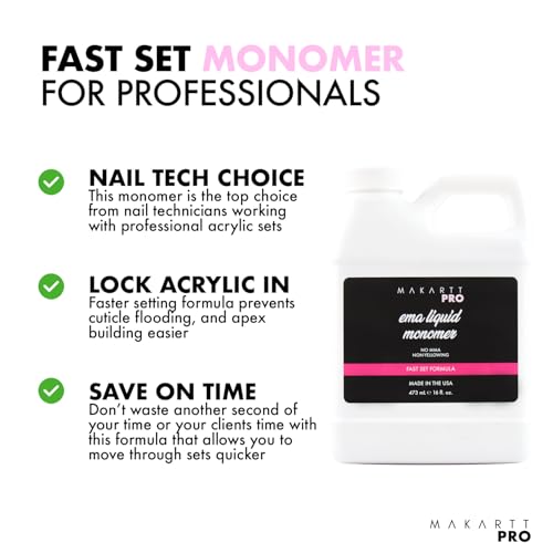 Fast Set Formula, MMA Free Professional 16oz EMA Liquid Monomer - Essential Acrylic Nail Supplies, Compatible with Kolinsky Brush & Acrylic Powder