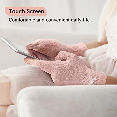 Evridwear Moisturizing Gloves for Sleeping, Cotton Gloves with Touchscreen Fingers for Dry Hands, Eczema Gloves Overnight UV Protection Gloves for Women(6 Pair S/M, Feather Weight Pink Color)