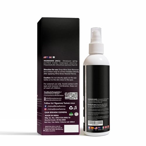 Mina Henna Tint Stain Remover, Softly removes hair color from the scalp, skin around from the eyebrows, hair, beard and mustache quickly and gently 200ml, colorfix hair color remover