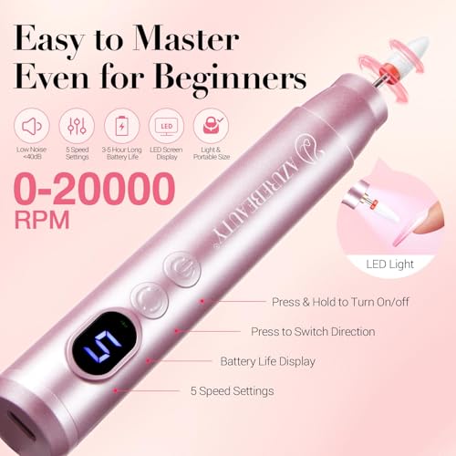 AZUREBEAUTY Dip Powder Nail Kit with Electric Nail Drill, 24 Colors Nude Pink Glitter Nail Powder Starter Kit with Dip Liquids Base Top Coat Activator Portable Manicure French Nail Art Essential Set