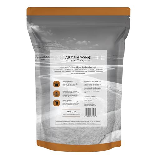 Aromasong Raw Dead Sea Bath Salt - Minimally Cleaned, Contains More Dead Sea Minerals Including Dead Sea Mud - 100% Pure & Natural Dead Sea Salts for Soaking 5 LB - Bulk Resealable Pack