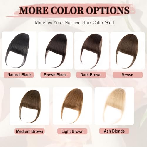Bangs Hair Clip - Brown Black Clip in Bangs Real Human Hair, Fake Bangs Clip on Bangs for Women Fringe with Temples Wispy Bangs Hair Extensions for Daily Wear