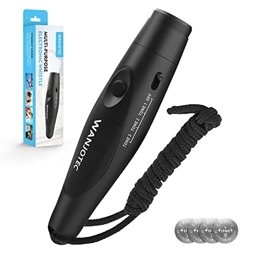 WANJOTEC Electronic Whistle,Handheld Electronic Whistles, 3 Tone High Volume Whistle Emergency, Adjustable Volume Whistle with Lanyard for Teacher Coach Referee,Volleyball Soccer Outoor Sports-Black