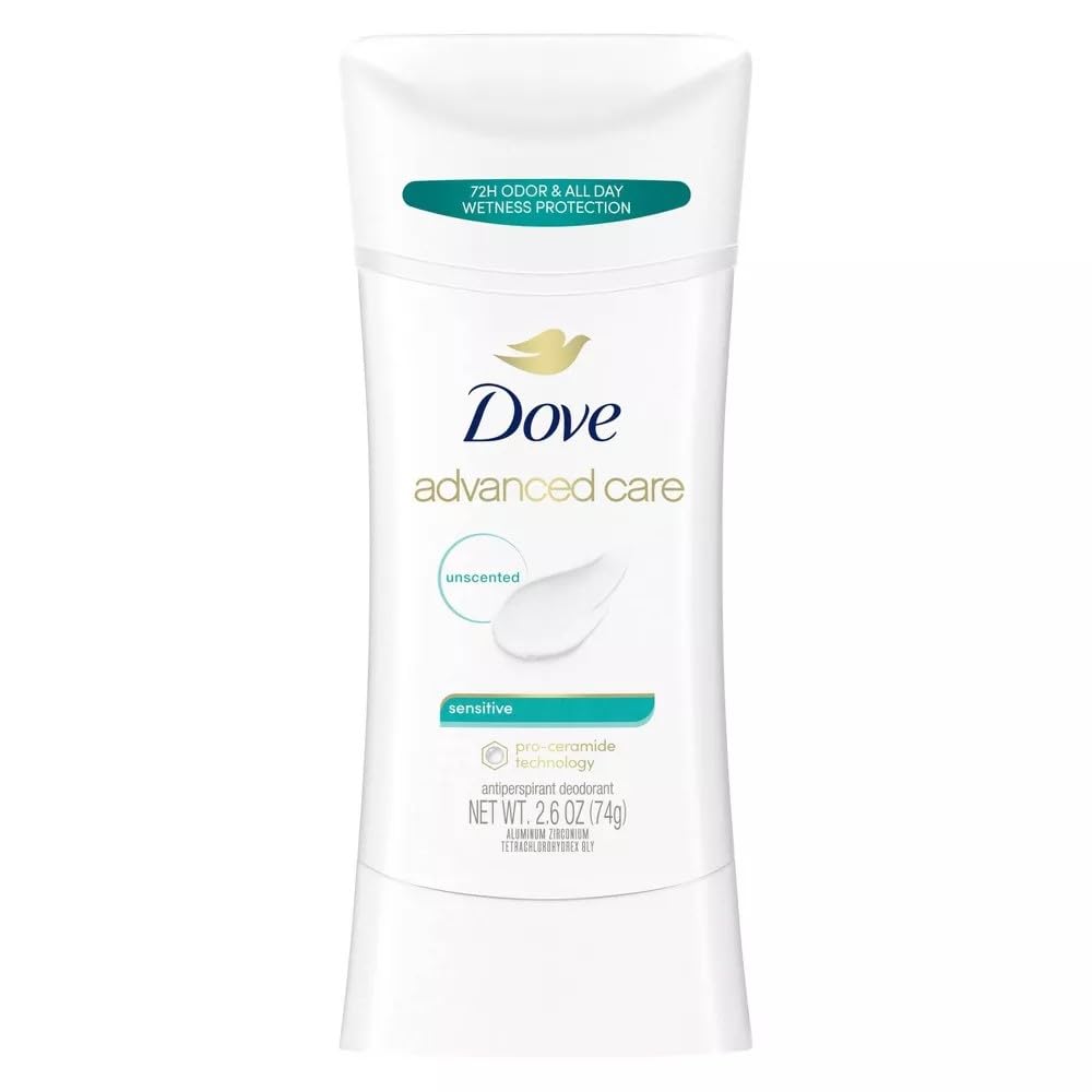 Dove Deodorant 2.6 Ounce Anti-Perspirant Sensitive Stick, 3 Pack, Unscented