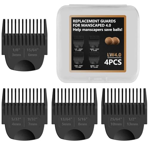 4 Pack Guards for Manscaped Lawn Mower 4.0 - Adjustable Lawnmower 4.0 Trimmer Guards with Organizer, Waterproof Guide Comb Replacement for Manscaped 4.0 Attachments, Cutting Lengths from 1/8" to 1/2"