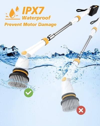 4000mAh Battery Electric Spin Scrubber, 1200 RPM Power Electric Scrubber for Cleaning,3 Speed Adjustable Handle Cordless Shower Cleaning Brush.