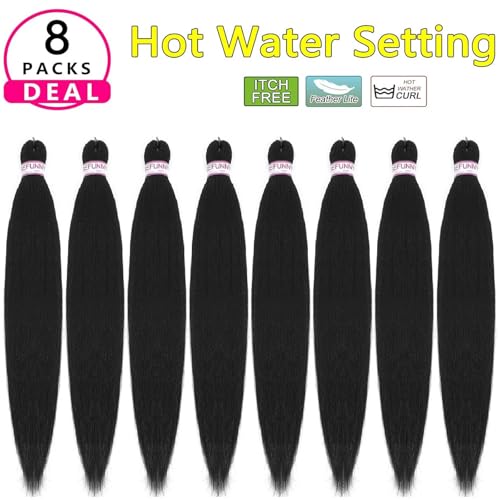 Pre Stretched Braiding Hair 8 Packs 24 Inch Professional Pre Stretched Crochet Hair For Human Braiding Or Twist Natural Black Yaki Perm Straight Synthetic Hair Extension For Women(24", 1B#)