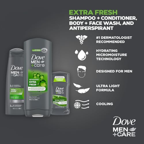 Dove Men + Care Bundle – Extra Fresh Body Wash & 72H Deodorant + Fresh + Clean 2-in-1 Shampoo and Conditioner, Citrus Scent (3 Piece Set)