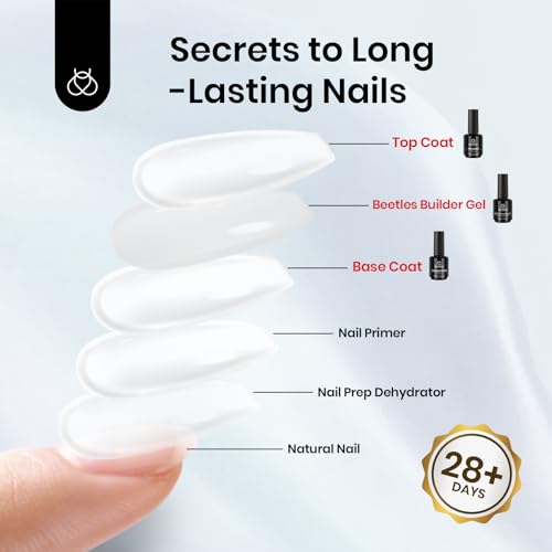 Beetles Builder Nail Gel & Top Coat and Base Coat Set-3Pcs 15ml White Gel Nail Polish Strengthener Gel Polish Soak Off UV LED for Nail Extension, Nail Repair, Shine Effect Long Lasting