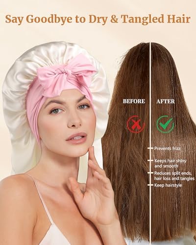 AWAYTR Silk Bonnet for Long Hair - 100% Mulberry Silk Bonnet for Sleeping Women or Kids with Adjustable Elastic Band