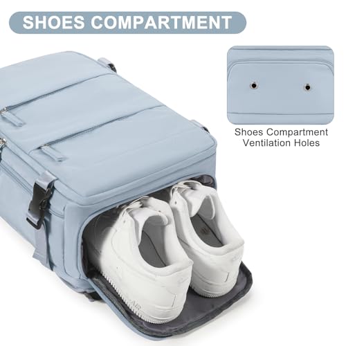 coofay Travel Backpack Carry on Flight Approved Mochila De Viaje Carry on Backpack for Airplanes Spirit Airlines Personal Item Bag 18x14x8 Inches Travel Bag Traveling Backpack for Women Men Grey Blue