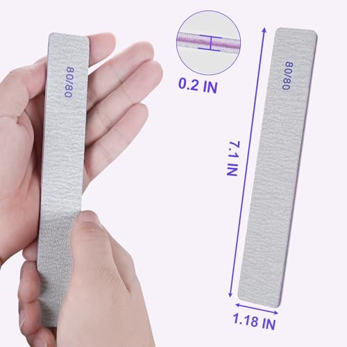 80/80 Grit Nail Files (50 Pack), Heavy Coarse Emery Boards for Acrylic Nails and Gel Nails, 80 Grits Double Sided Nail File Emory Professional Nail Filer Reusable Washable Manicure Square Gray