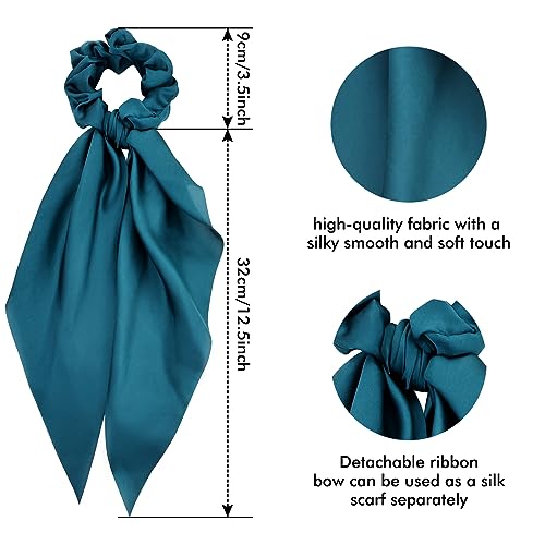 Cinaci 12 Pieces Solid Silky Satin Chiffon Hair Ties with Long Ribbon Bow Tail Hair Scrunchies Ponytail Holders Rubber Bands Accessories for Women Girls Teens