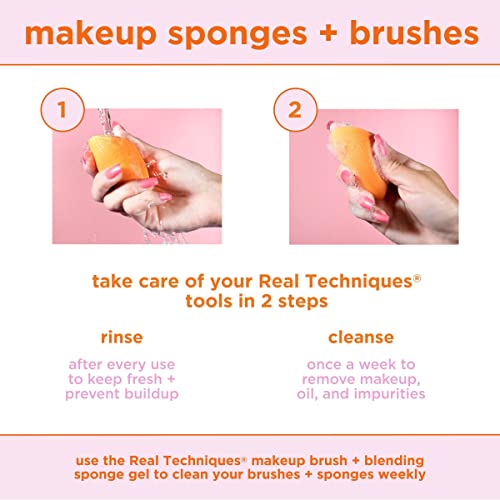 Real Techniques Miracle Complexion Sponge + Concealer Sponge Duo, Makeup Blending Sponges For Foundation & Concealer, Offers Light To Medium Coverage, Natural, Dewy Makeup, Latex-Free Foam 2 Count