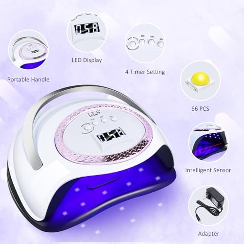 288W UV Nail Lamp, LKE Nail Dryers Professional UV LED Nail Lamp UV Light for Gel Nails with 66pcs Light Beads 4Timers LCD Display and Auto Sensor for Salon and Home