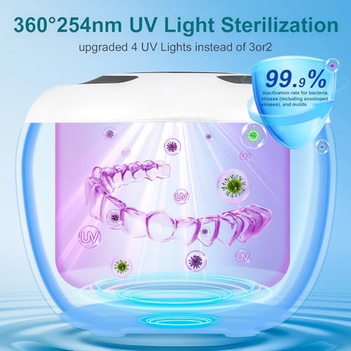 45kHz Ultrasonic Retainer Cleaner Machine – 200ML Dental Cleaning Pod with 4 Wash Modes, Digital Timer for Dentures, Aligners, Mouth Guards, Braces, Jewelry & Toothbrush Heads (White)