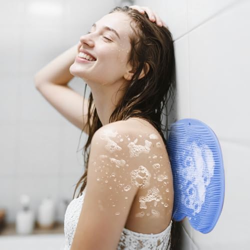 Silicone Shower Foot Scrubber Mat,2025 New Back Exfoliating Bath Wash Pad Wall Mounted Anti-Slip Suction Cups Foot Scrubber,Deep Cleaning Brush Back Massager Pad for Women Men (A-Yellow)