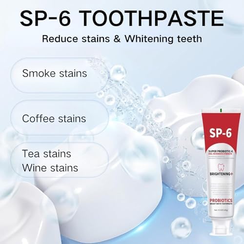 2 PCS SP-6 Probiotic Whitening Toothpaste, for Teeth Whitening and Gum Health, Enhanced Formula with 6 Probiotics, Fluoride-Free, Minty Fresh Flavor, 4.9 oz (2)