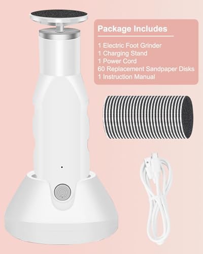 Electric Foot Callus Remover, Dioche 650 RPM Electric Foot File, Adjustable Speed, USB Charging, Removable and Washable, with 60pcs Replacement Sandpaper Disk, for Dead Cracked Hard Skin Calluses