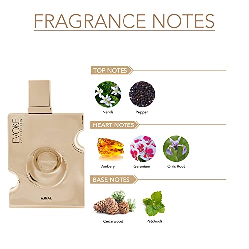 Ajmal Evoke Gold Edition Eau De Parfum 3.0 Oz / 90 ML For Men - Long Lasting Fresh Spicy Fragrance Made in Dubai