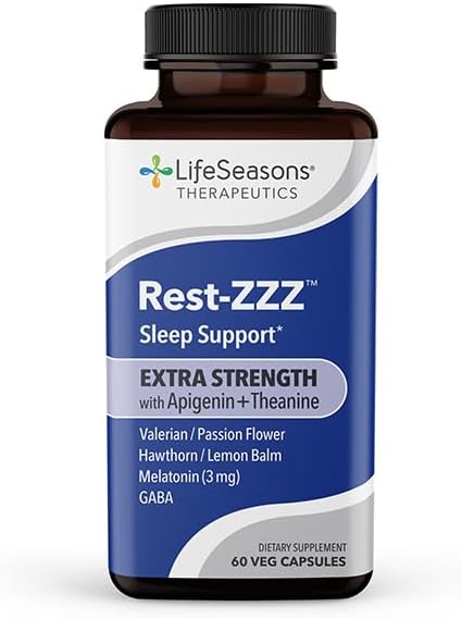 Rest-ZZZ Extra Strength - Sleep Support Supplement - Fall Asleep & Stay Asleep - Calms Nervous System - Naturally Ease Muscle Tension & Restlessness - Low Dose Melatonin GABA & Chamomile - 60 Capsules