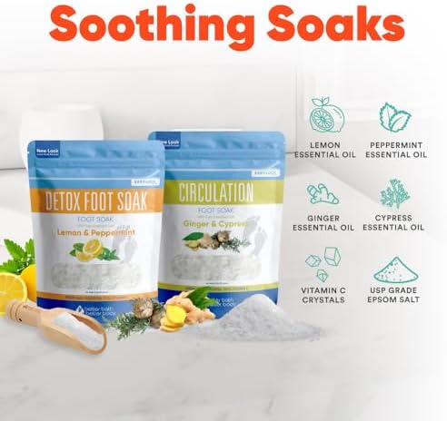 2 Pack Foot Soak Salts Bundle for DIY Foot Spa with Bamboo Scoop (2 lbs Each 4 lbs Total) for Discomfort and Dry Skin Made in USA with BPA Free Easy Lock Pouch