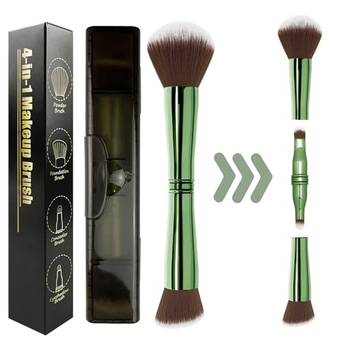 4 in 1 Makeup Brush, Travel Makeup Brush Set with Case, Mini Makeup Brushes, Powder Foundation Brush, Concealer Brush, Eyeshadow Brush, Dual Ended Makeup Brush for Liquid,Cream, Powder