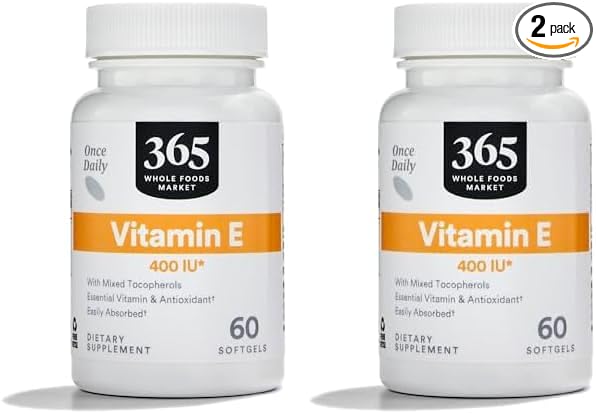 365 by Whole Foods Market, Vitamin E 400 Iu W Mixed Tocopherols, 60 Softgels (Pack of 2)
