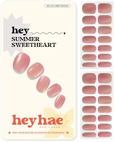 Semi Cured Gel Nail Strips | No LED Lamp Needed | Solid, Pink, Spring | Easy Apply & Remove, Salon Quality | Includes 28 Strips, 1 Prep Pads, Nail File & Wooden Stick - Hey, Summer Sweetheart