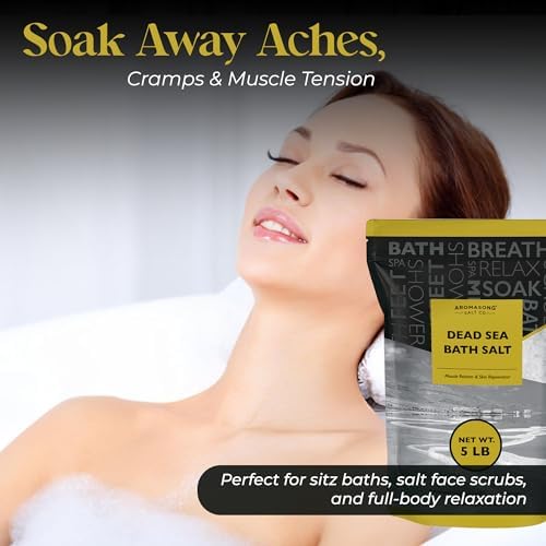 Aromasong Dead Sea Bath Salt - 100% Pure & Natural Dead Sea Salts for Soaking Fine Grain 5 LB - Bulk Resealable Pack (Packaging May Vary) Used for Body wash Scrub - Soak for Women & Men.