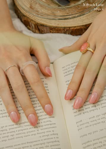 ohora Semi Cured Gel Nail Strips (N Peach Latte) - Pink, Jelly, Works with Any UV/LED Lamps, Salon-Quality, Long Lasting, Easy to Apply & Remove - Includes 2 Prep Pads, Nail File & Wooden Stick