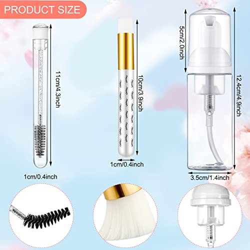 Geiserailie 30 Pcs Lash Shampoo Brushes Soap Bottle Set, 10 Eyelash Extensions Mascara Brushes 10 Peel off Blackhead Nose Cleaning Brush 10 Plastic Foam Reusable Bottle for Women(Simple,White)