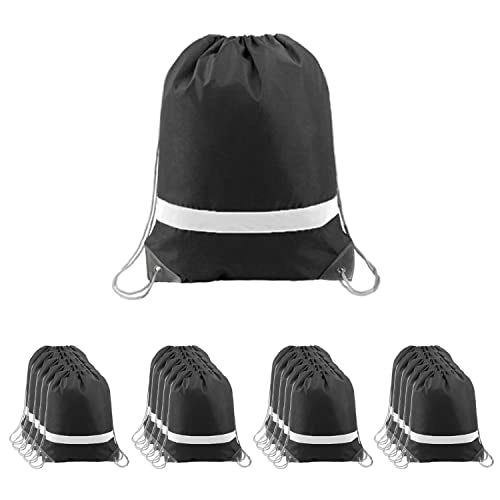 BeeGreen Reflective Drawstring Bags 20 Packs Black Large Drawstring Bags String Backpack for Gym Sports Trip with Reflective Strip Sack DIY for Women Men Cinch Bags For Team