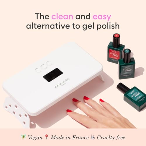 Manucurist - New Green Flash Slim Gel Nail Polish Kit - 36W LED Nail Lamp with Base Coat + Top Coat + 2 Colors: Poppy Red Polish & Pale Pink Hortencia + Gel Nail Lamp + Polish Remover + Nail Clipsel