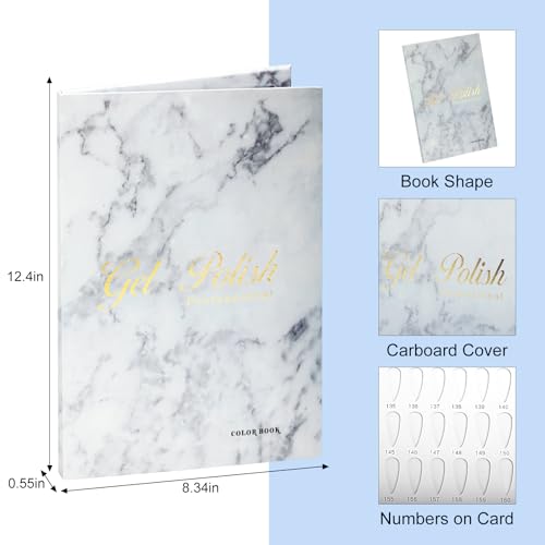 160 Nail Color Book,with 240 Nail Tips & 1-200 Number Stickers Labels,Professional Color Swatches Book for Polish UV Gel(White)
