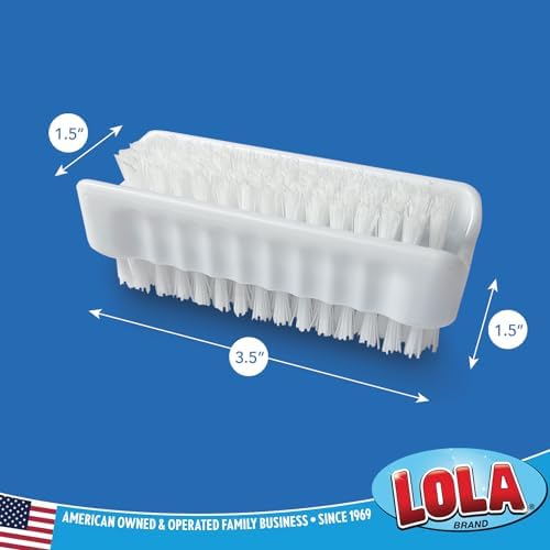 LOLA Products Classic Hand & Nail Brush, 2 Sided - Soft & Stiff, Comfortable No-Slip Grip, Cleans Hands & Fingernails, Assorted Colors, 3 Pack
