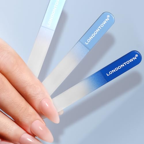 LONDONTOWN Mini Glass Double-Sided Nail File Set - Professional Travel-Sized Crystal Files with Case, Set of 3