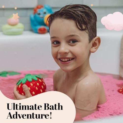 6 Fruit-Shaped Bath Bombs for Kids with Toys Inside – Colorful, Natural, Non-Toxic, Skin Safe Bath Fizzies Handmade Gift Set for Birthdays & More