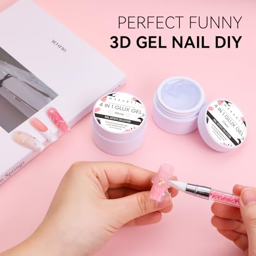 Makartt Solid Gel Builder: 4-in-1 2pcs Clear & White 3D Nail Gel Non-sticky for Extension 3D Sculpting Nail, UV Glue for Acrylic Tips, Rhinestones & Sculpture Hard Gels for Nails UV/LED Lamp Required