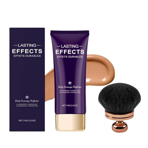 Beauty Body Coverage Perfector with Brush, 2-in-1 Body Camouflage and Illuminator, All over Complexion Perfector with Brush, Long-Lasting Natural Gloss Body Concealer (Dark skin color)