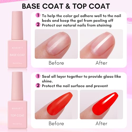 Makartt Gel Polish Top Coat & Base Coat Set with Acid Free Nail Primer and Prep Dehydrator(8ml)